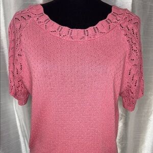Haband Pink Crochet Knit Acrylic Wide Crew Neck Short Sleeve Sweater Women’s M
